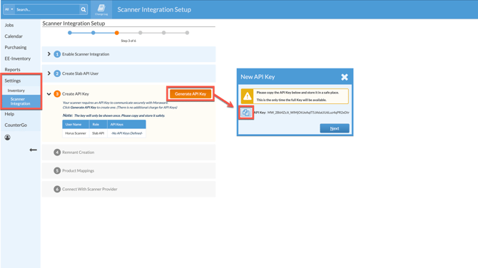 create api key for api user in Legacy inventory