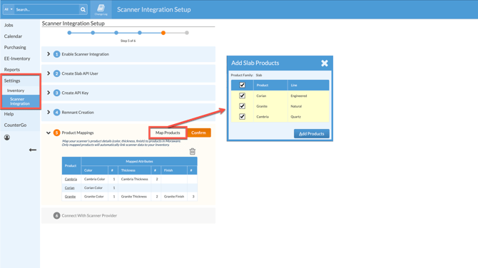 Map products when integrating a slab scanner in legacy inventory
