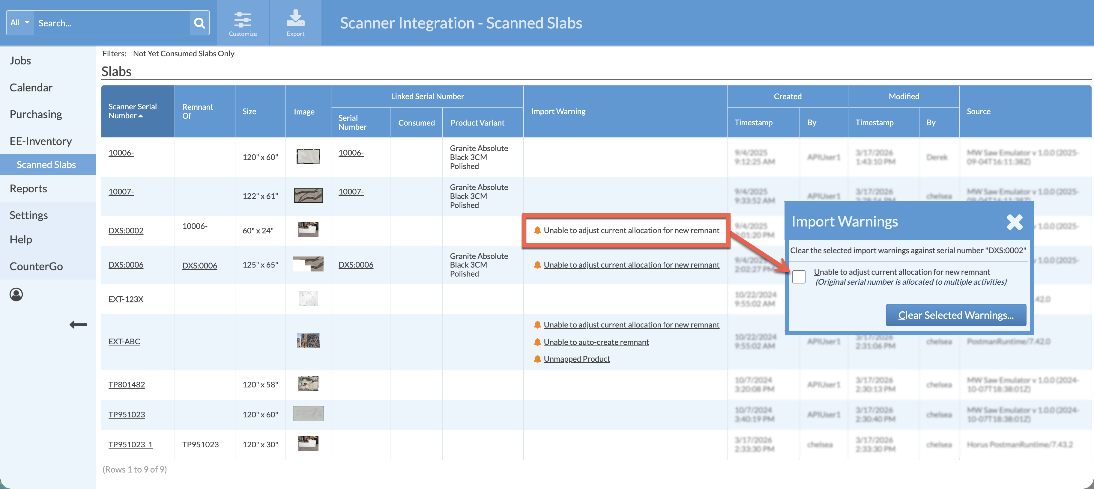view import warnings in Legacy Inventory