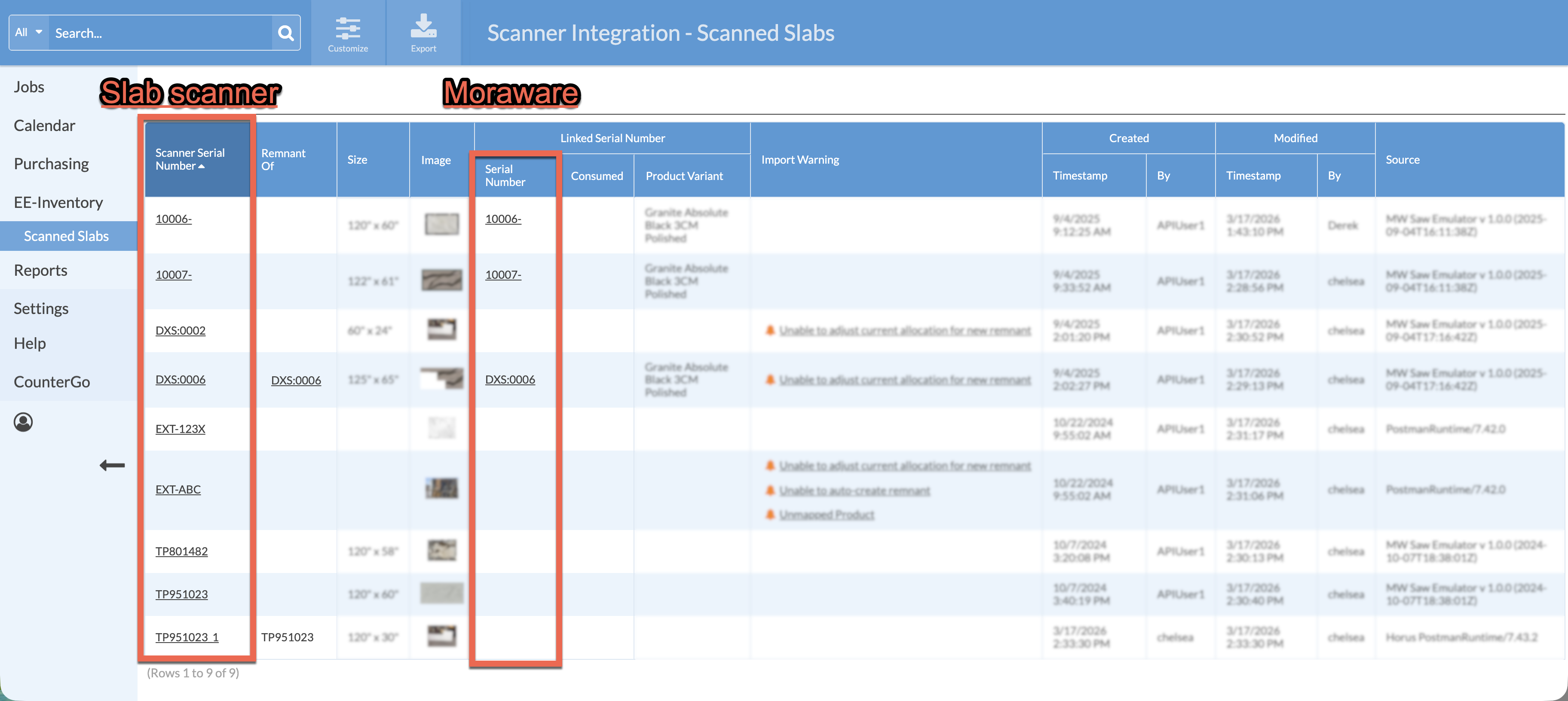 scanner serial numbers vs Moraware serial numbers
