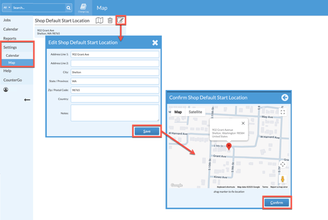 edit an existing default shop start location in Systemize