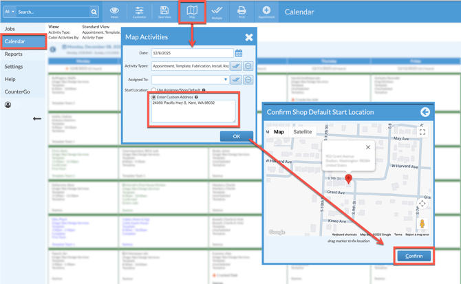 enter a custom start location when mapping routes in Systemize