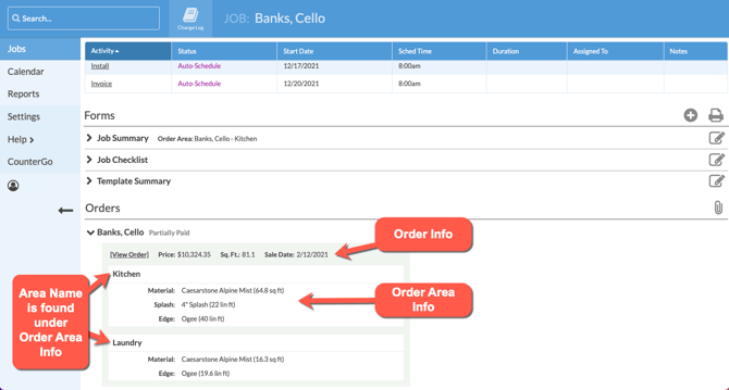 what info imports from CounterGo Orders into Systemize