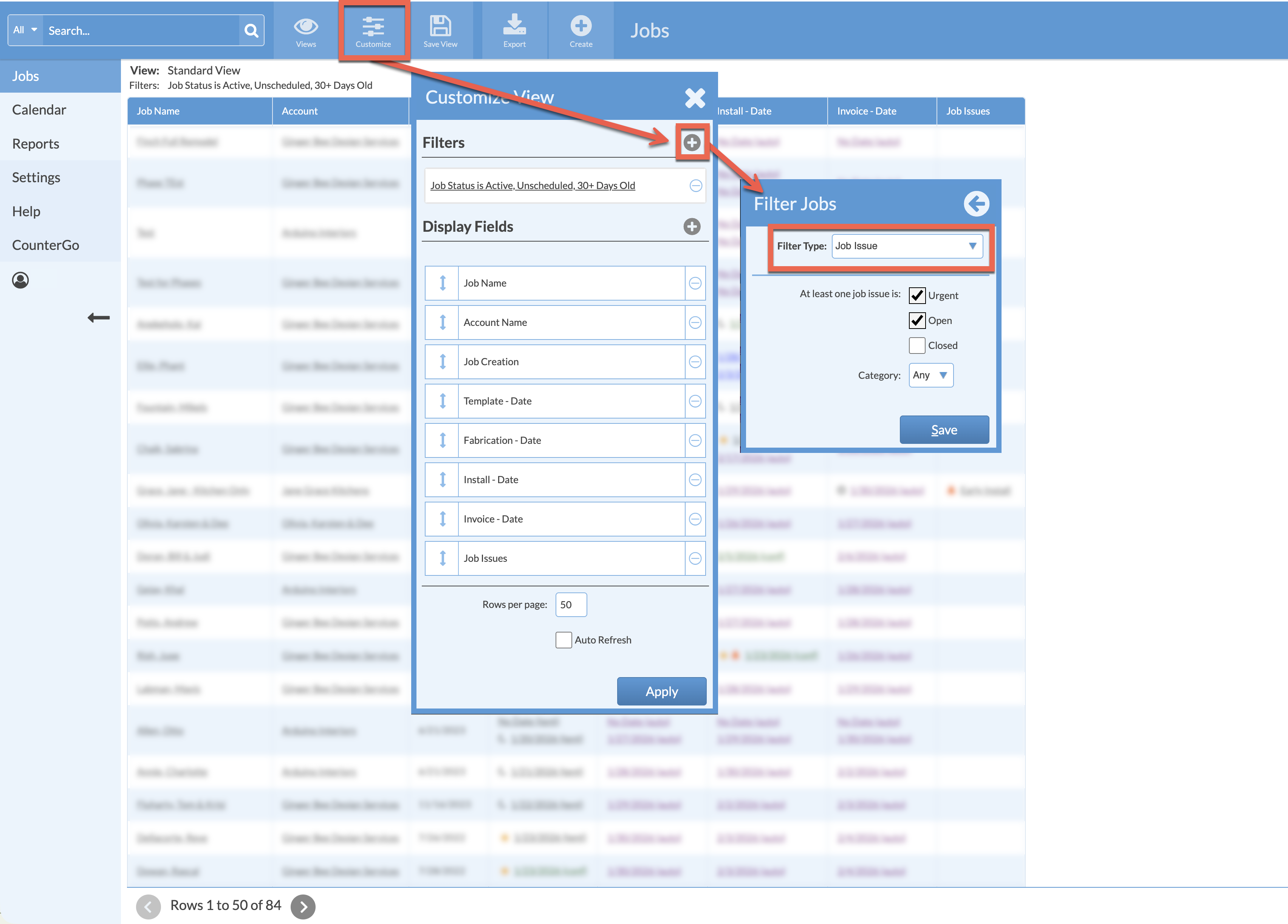 filter job views by job issues
