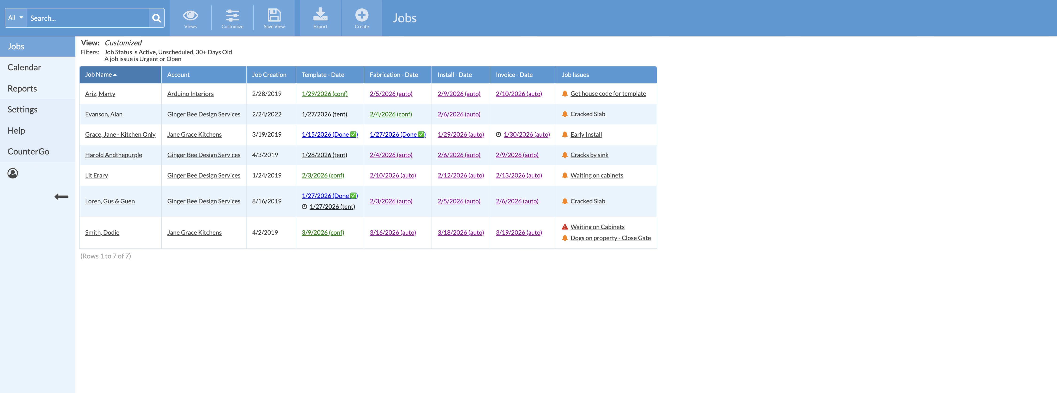 results of job view filteres for job issues