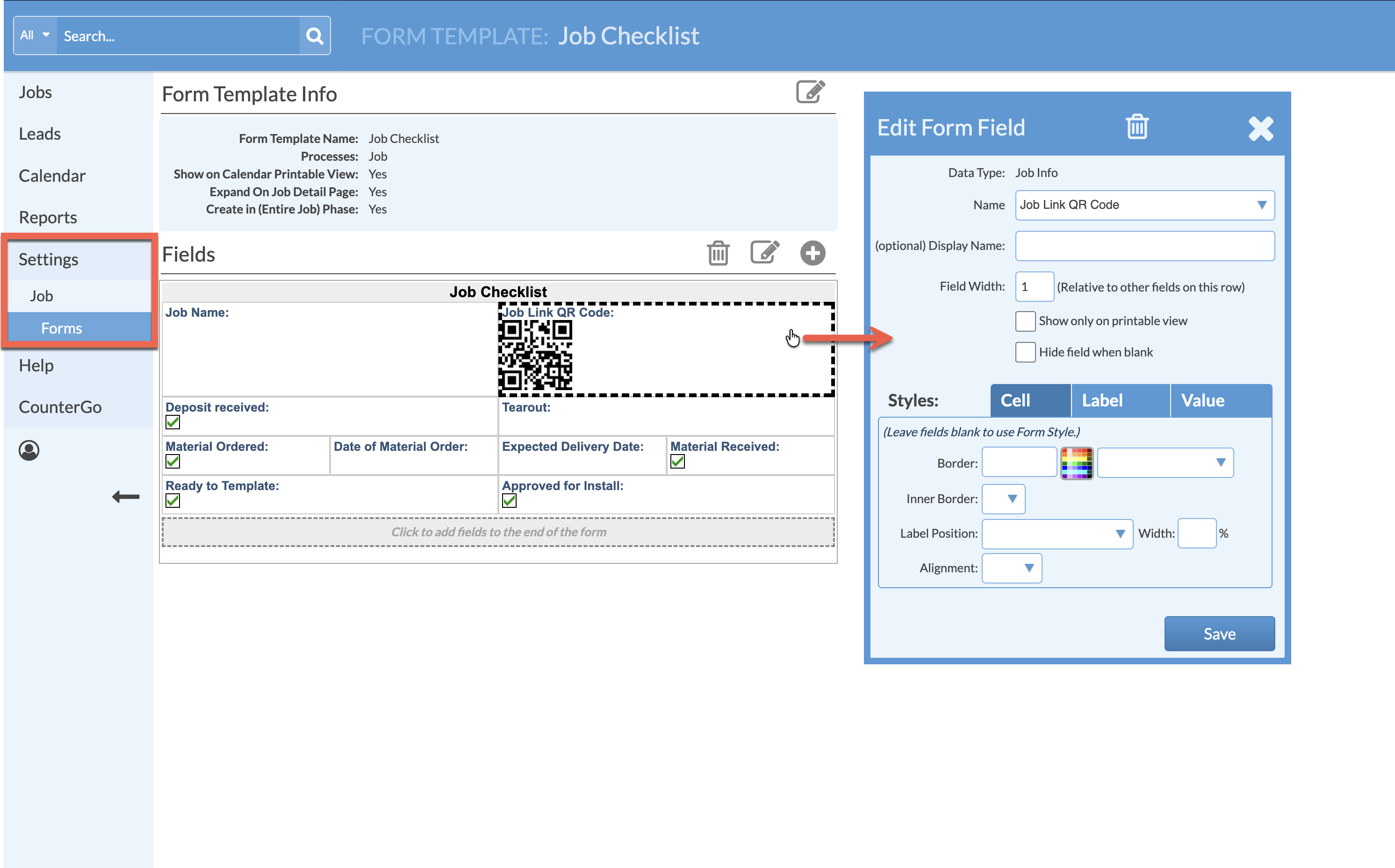 edit a QR job link field in a systemize form
