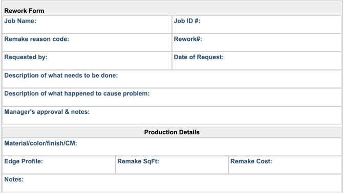 image of sample rework form