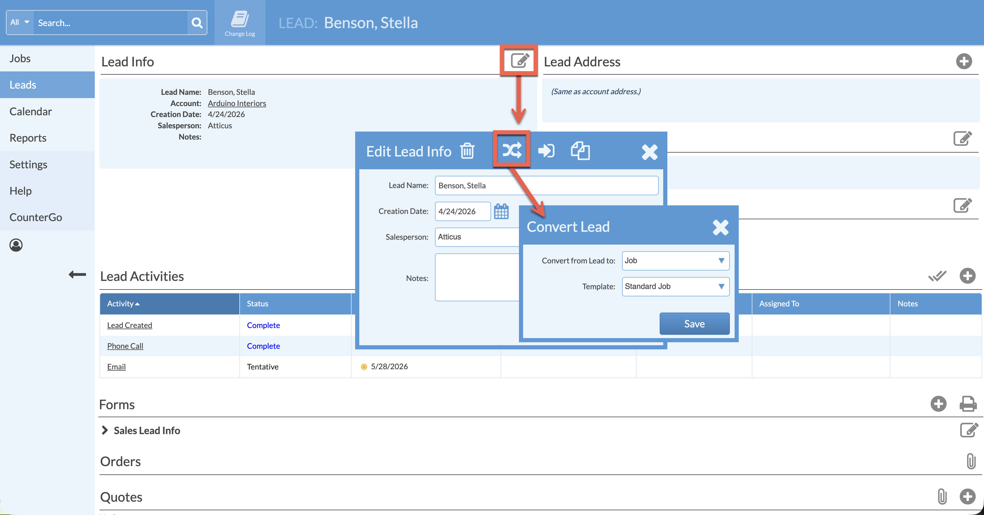 convert a lead to a job