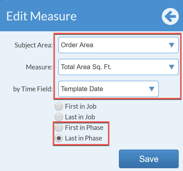 orders area, measure total area, time field template date for orders reporting